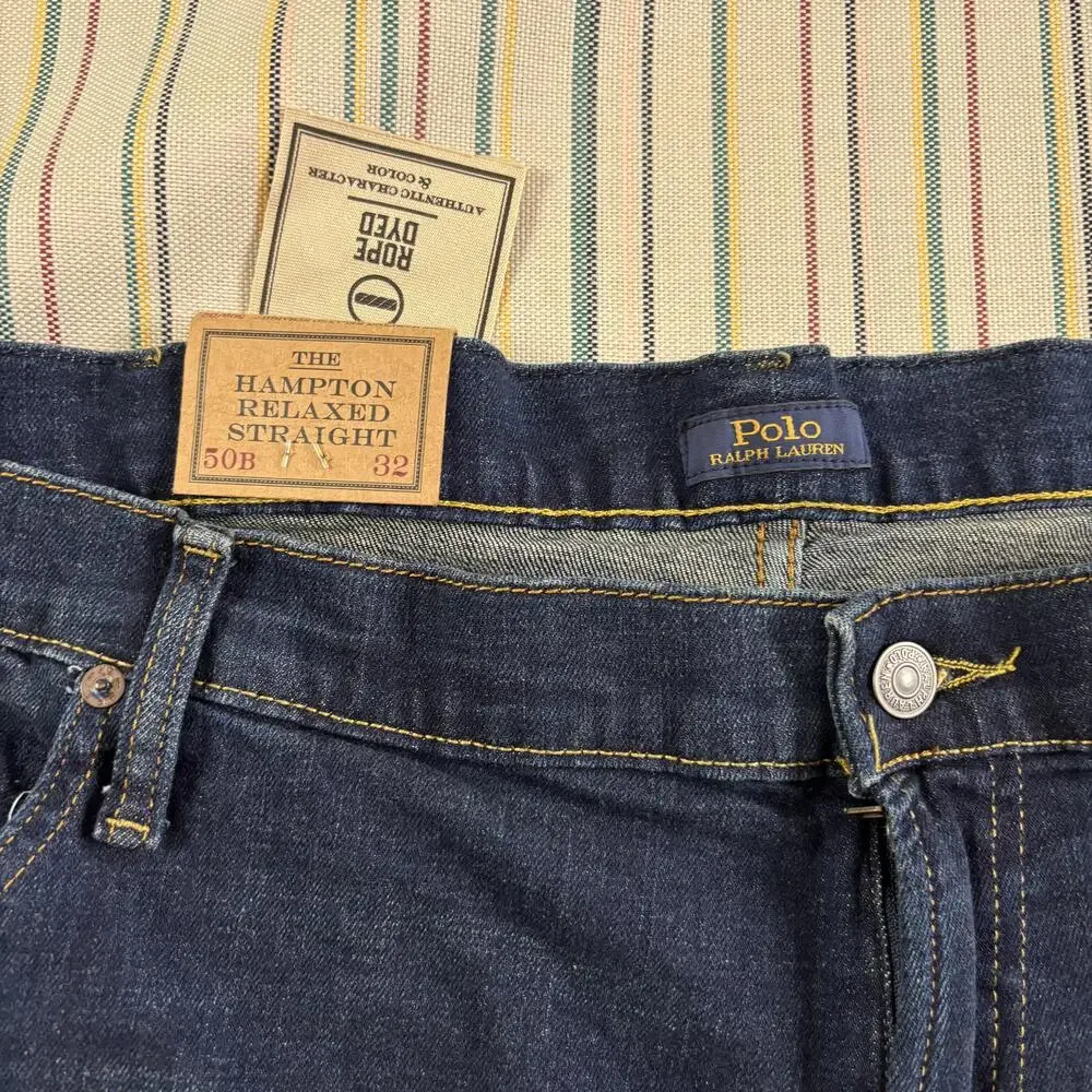 Polo Ralph Lauren Jeans Mens 50x32 Blue Hampton Relaxed Straight Stretch Denim